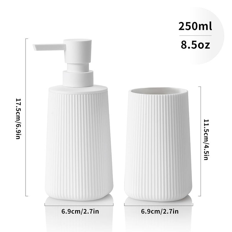 YAUKPH Bathroom Accessories 2 Piece Soap Dispenser and Toothbrush Holder Set Striped White - Image 3